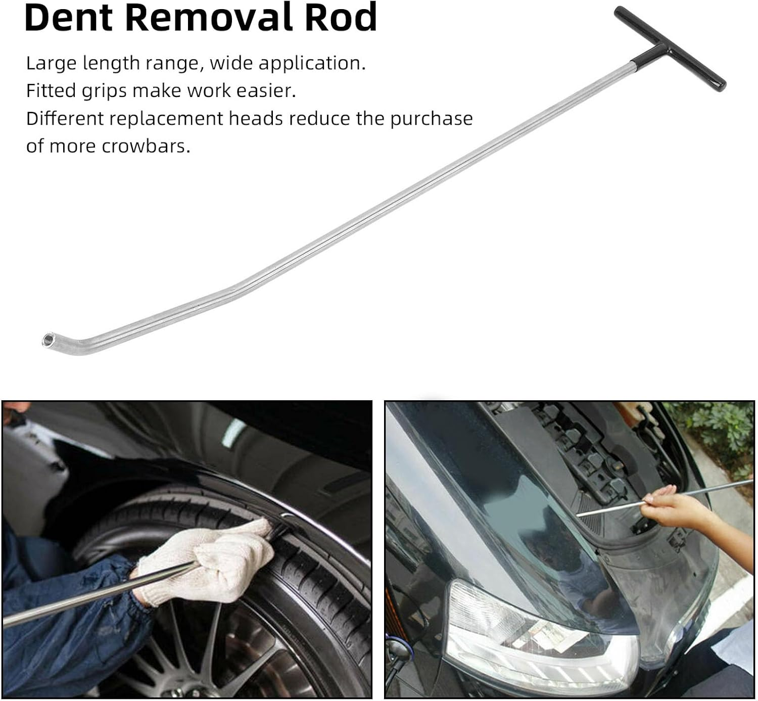 Paintless Dent Removal Rod, Puller Rods Dent Paintless Repair Tools Car Removal Body Push Kit with 14 Replaceable Heads, Dent Damage Repair for Hail Dents