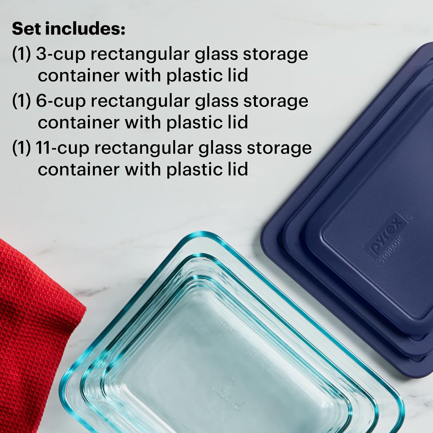 Pyrex Simply Store Rectangular Glass Food Storage Container Set with Lids (6-Piece Set) image number 4