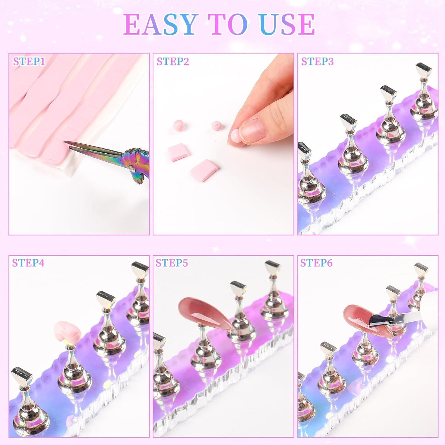 ANGNYA Nail Stand for Press On, 2 Set Aurora Nail Holder for Painting Nails Press on Nail Stands with 96 Pcs Reusable Sticky Putty for Nail Art Display Home & Salon Use (Round) image number 2