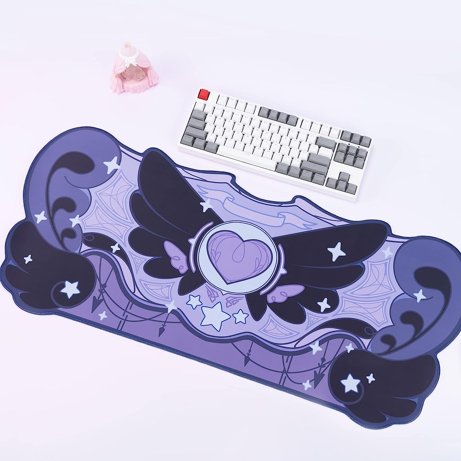 Geekshare Large Gaming Mouse Pad Kawaii Pink Non-Slip Rubber Back Mouse Pad Big Waterproof Desk Mat for Keyboard and Mouse Perfect for Gaming,Or Home Office Work - Star Wings (Purple) - Pink image number 3