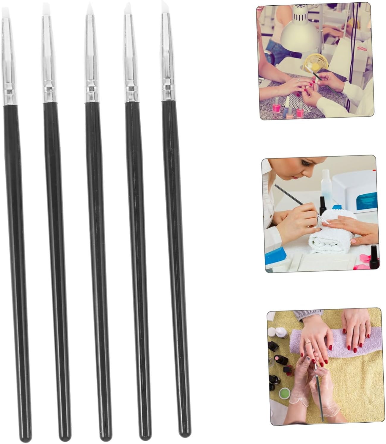 EXQUIMEUBLE 5Pcs Nail Art Carving Pen Black Silicone Head for Shaping Drawing Tools Professional Nail Art Accessories