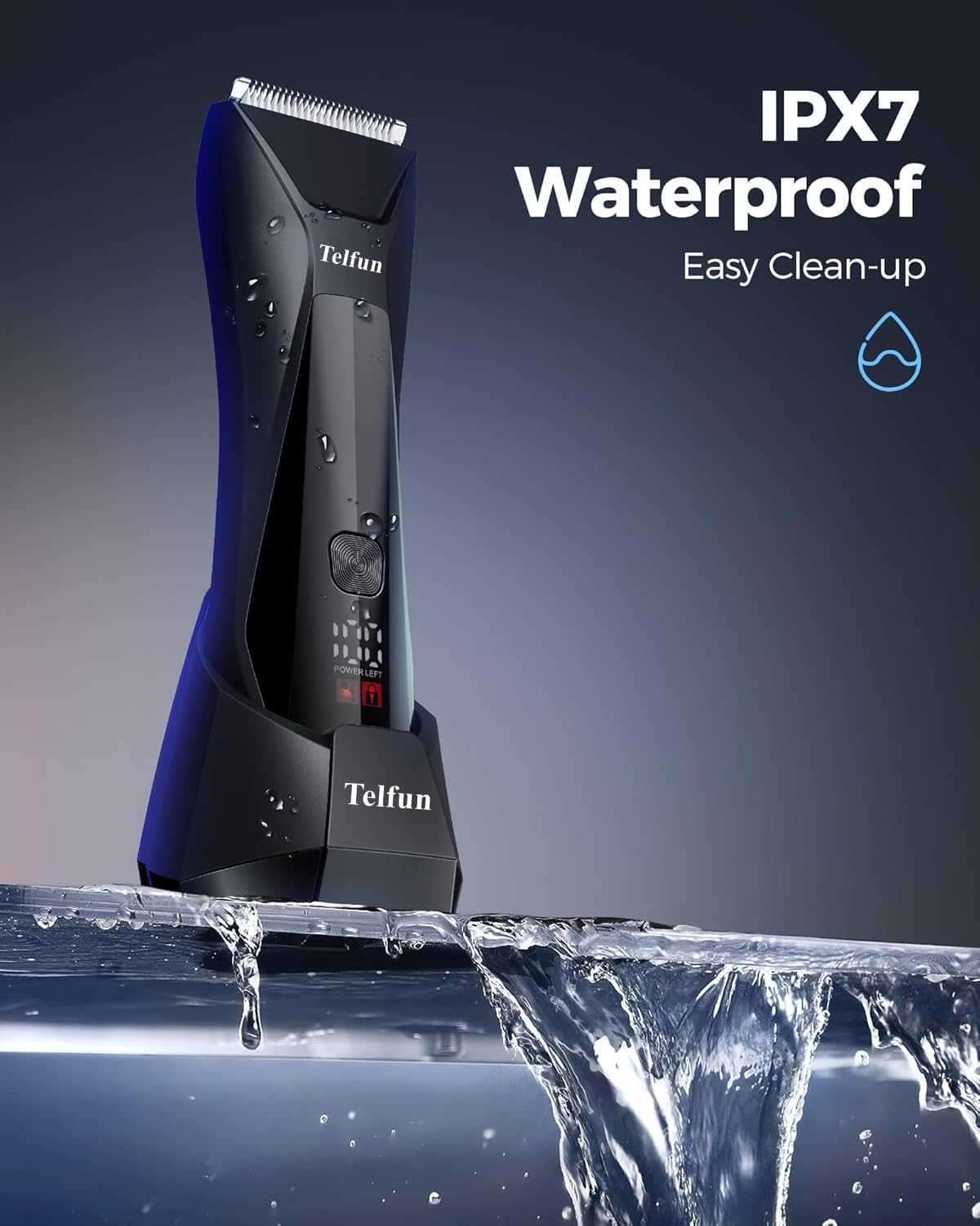 Telfun 2-In-1 Body Trimmer & Shavers for Men, Ball Shaver W/Dual-Head Trimmer&Foil Blades, Waterproof Groomer W/Light for Pubic, Groin, Back, Electric Razor W/Travel Lock, Pouch, USB-C Cable image number 3