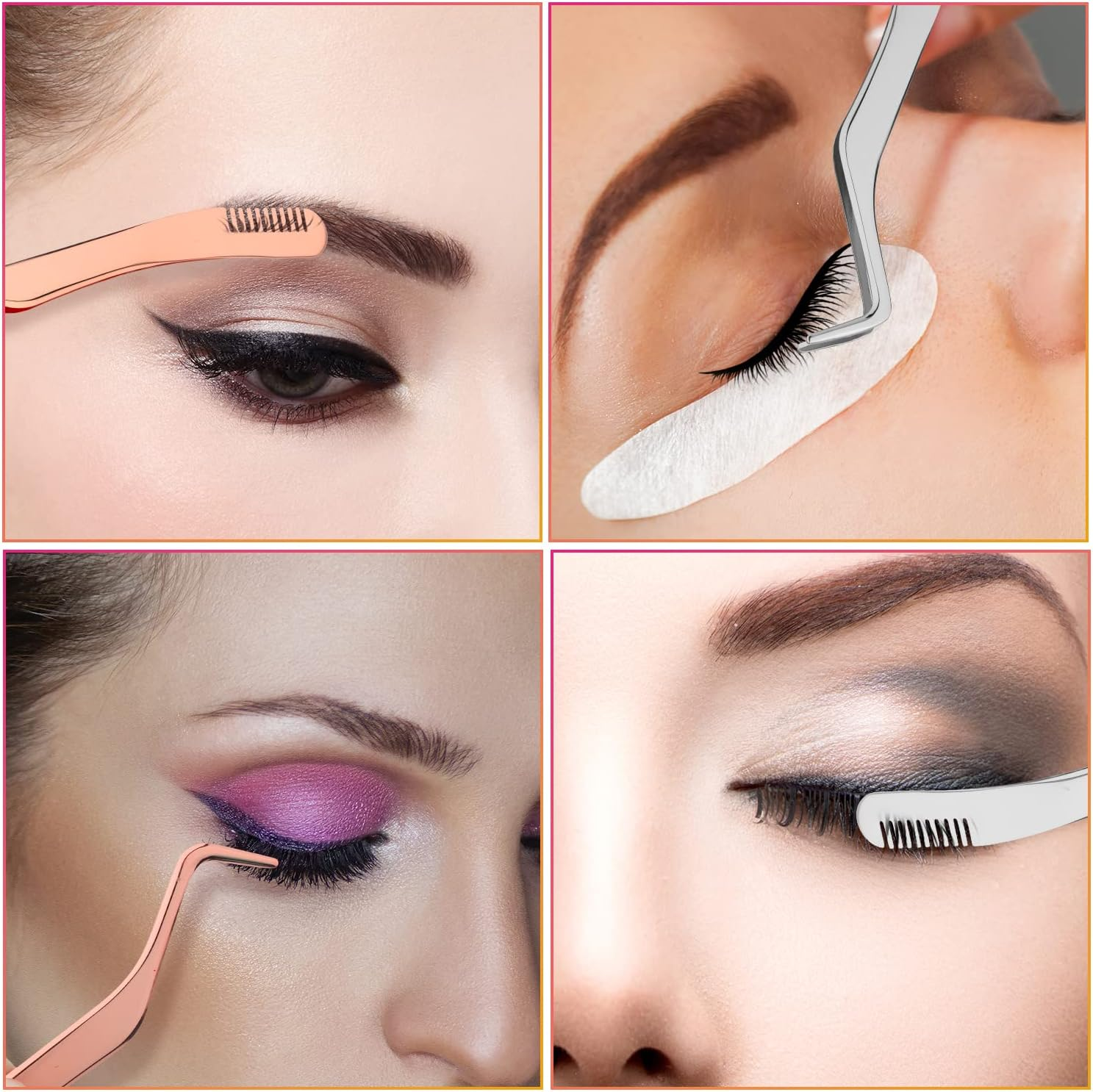 2Pcs Lash Tweezers Set, Stainless Steel Upgraded 2 in 1 Lash Extension Tweezers with Comb Eyelash Applicator for Volume Isolation Classic Lashes Smeared False Lashes (Rose Gold, Silver) image number 1