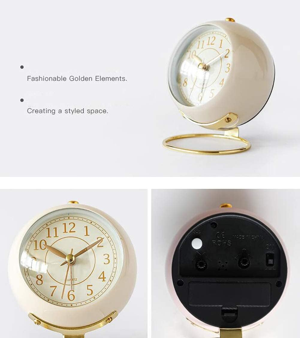 Analog Alarm Clocks,Small Table Clocks,Retro Backlight Cute Simple Design Desk Clock with Night Light,Silent Non-Ticking,Battery Powered,For Living Room Bedroom Bedside Indoor Decor - White image number 2