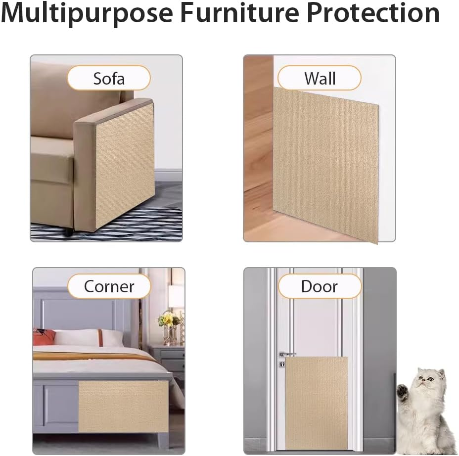 NATUYA Self-Adhesive Scratching Mat, Cat Scratching Mat, Cat Scratching Mat, Cat Scratching Board, Cat Wall Activity Scratching Posts (Khaki, 40 * 100CM) image number 3