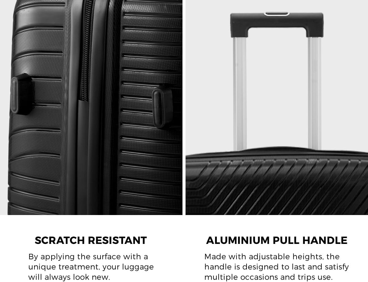 MAZAM 20/24/28 Inch Suitcase Luggage Set, Travel Suitcase with Wheels, Carry on Trolley Hardshell Suitcase,T-Sa Lock& Airline Approved, Black