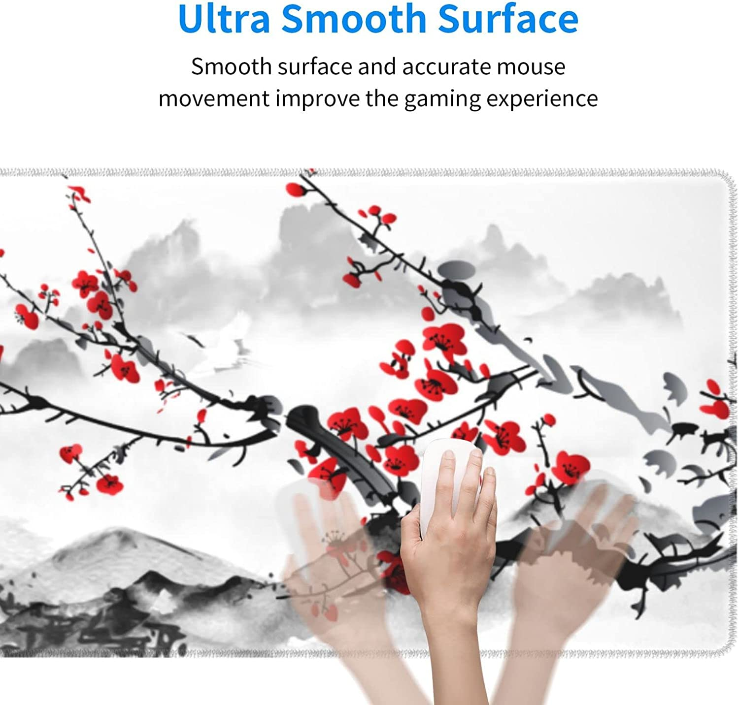 Watercolor Cherry Blossom Mouse Pad 31.5X11.8 Inch Pink Full Desk Japanese Sakura Mousepad Extended Large Non-Slip Rubber Base Waterproof Big Keyboard Mat with Stitched Edges for Gaming and Office - American Antique Flag image number 3