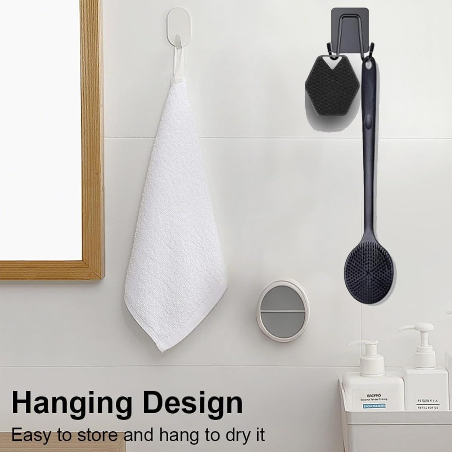 3 in 1 Silicone Body Scrubber Set &ndash; Double-Sided Shower Brush with Long Anti-Slip Handle, Rich Lather Bath Brush with Hook for Men & Women (Black) image number 4