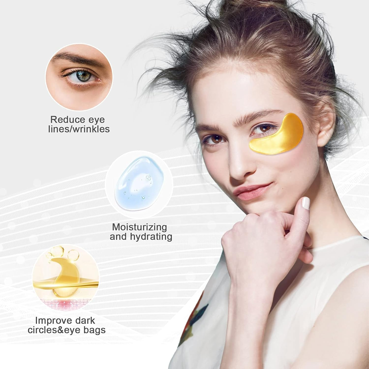20Pcs/10Packs JUYOU Reallygood 24K Gold Gel Collagen Eye Pads, Crystal Collagen under Eye Mask for Moisturizing, Reducing Fine Lines&Dark Circles& Puffy Eyes under Eye Patch for Women Men, Gold image number 1