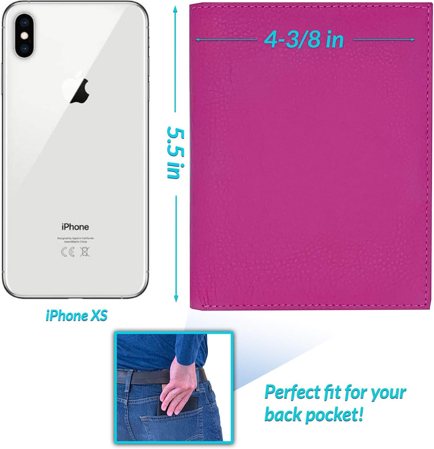 Hot Pink Purple RFID Blocking Genuine Leather Travel Passport Wallet Holder - Blue image number 2