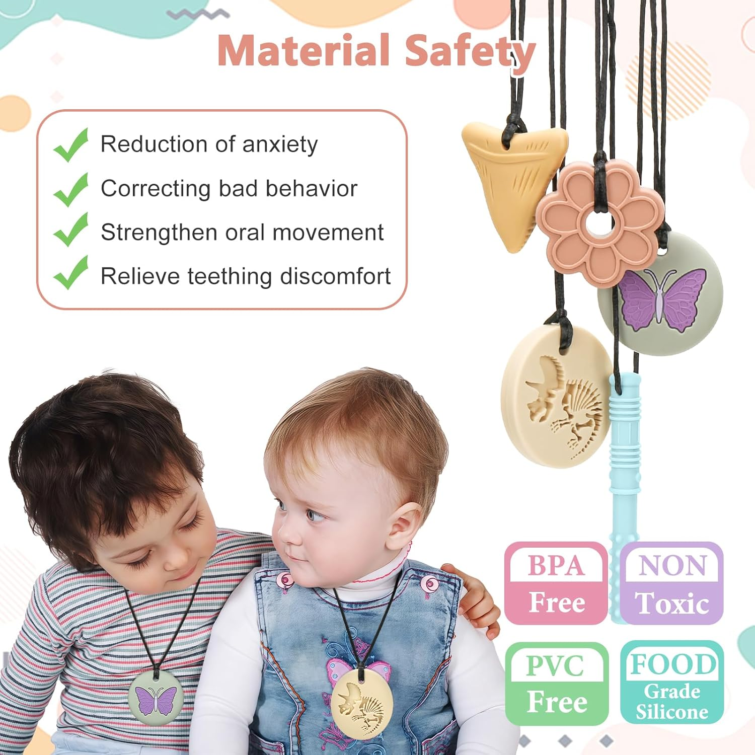 Chew Necklaces F1354-F1355 - Yellow+Off-White+Blue+Red+Purple image number 2