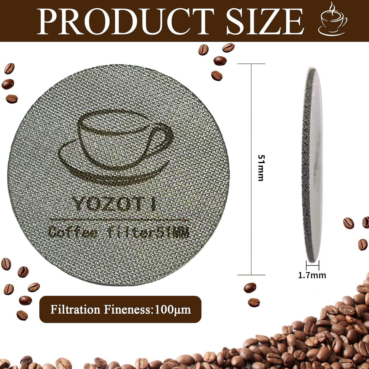 YOZOTI Espresso Puck Screen, 2 Pcs Reusable 1.7Mm Thickness 100&Mu;m 316 Stainless Steel Professional Barista Coffee Filter Mesh Plate for Espresso Portafilter Filter Basket（51Mm） image number 6