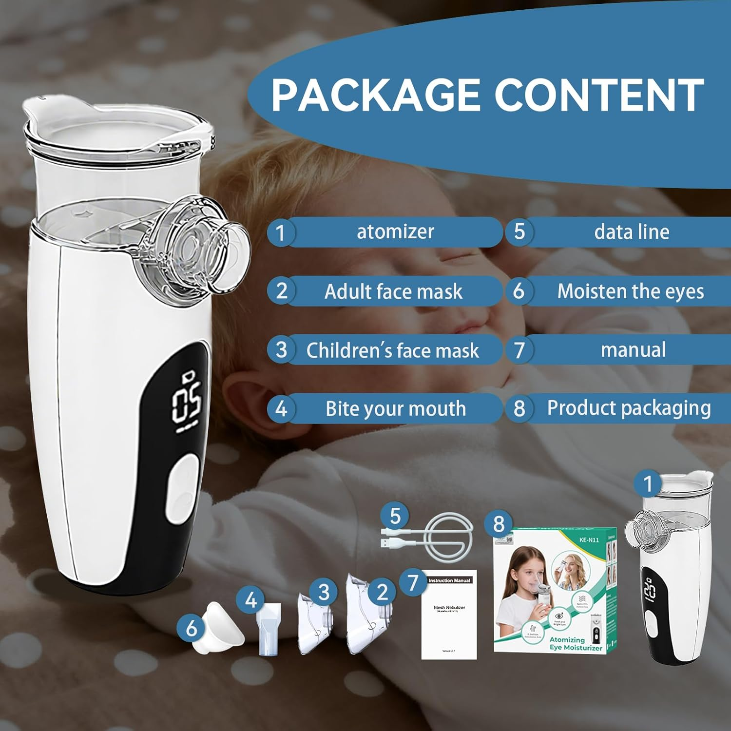 4 in 1 Nebuliser Machine for Adults & Kids, Portable Nebulizer and Eye Steamer for Adults, LED Display & Timing Function, 3 Adjustable Rate, Silent Mode, Easy Clean, ​​Leak-Proof​ image number 2