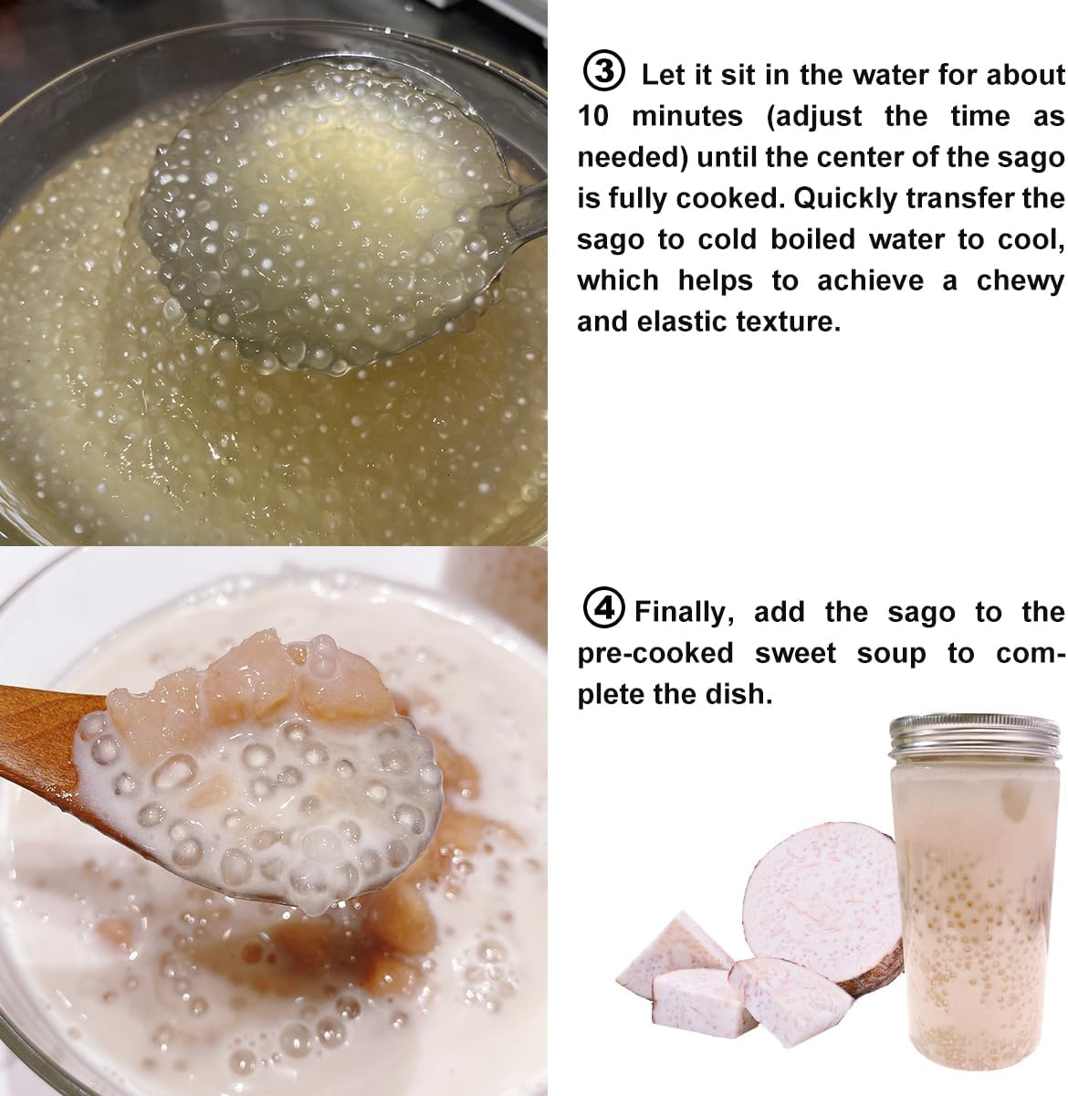 White Sago Pearls, Small Tapioca Pearls, Mini Boba for Dessert, Mini Tapioca Pearls, Small Boba, Small Tapioca Ball, Mini Tapioca Ball for Bubble Tea Drinking, Small Package Easy to Save-250G(8.8Oz) image number 4