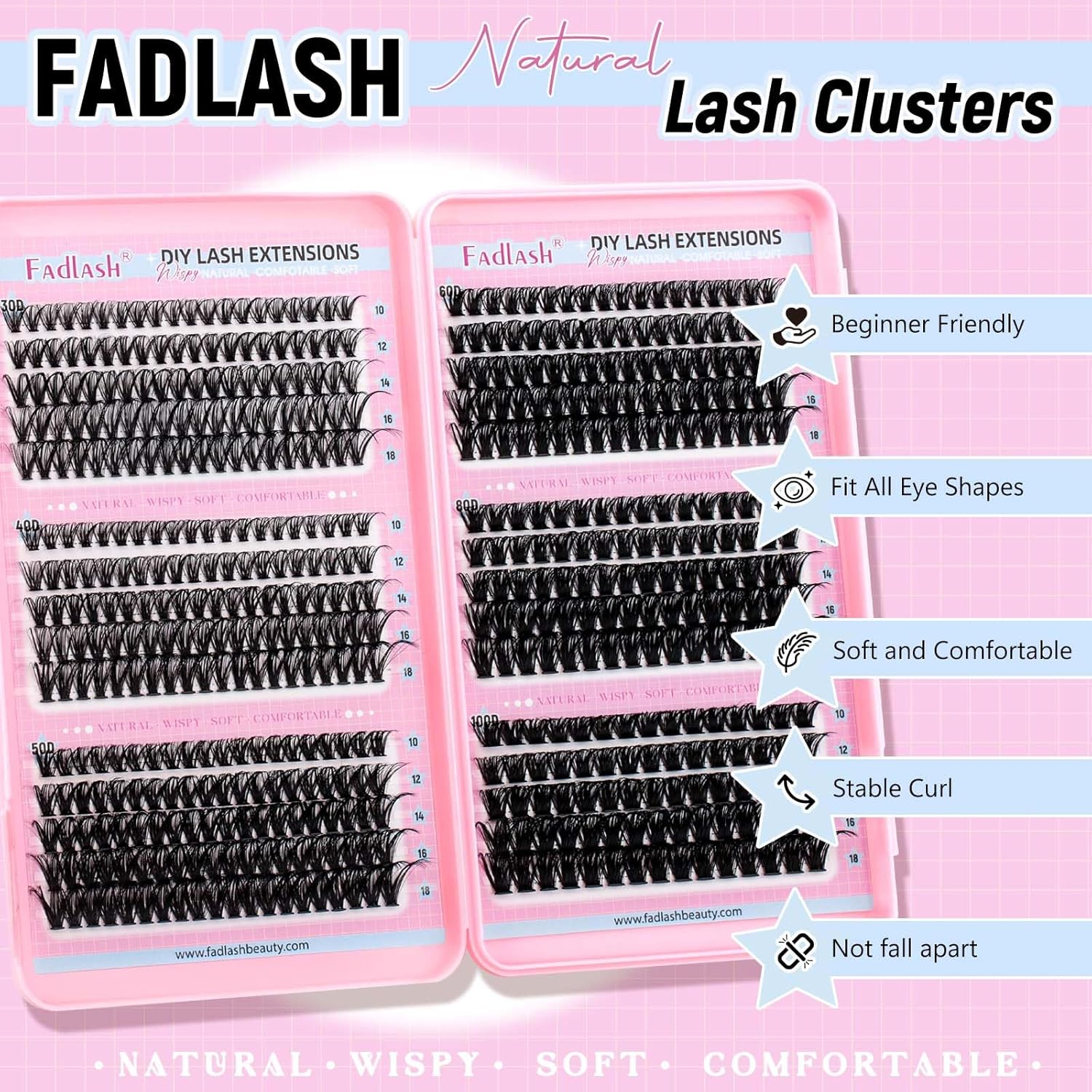 Eyelash Clusters 30D+40D+50D+60D+80D+100D Individual Lash Extensions D Curl Wispy Eyelash Clusters 10-18Mm Natural Fluffy Cluster Lash DIY Eyelashes Extension for Beginners image number 6