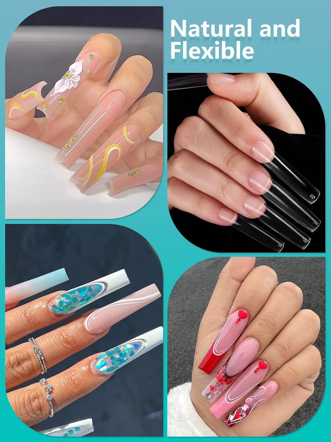 LIONVISON 3XL Clear Full Cover Square Nail Tips for Acrylic Nails Professional, 504PCS Extra Long Tapered Square Straight Nails Tips, 12 Sizes Press on Gel False Nail Tips for Nail Salons Home DIY image number 2