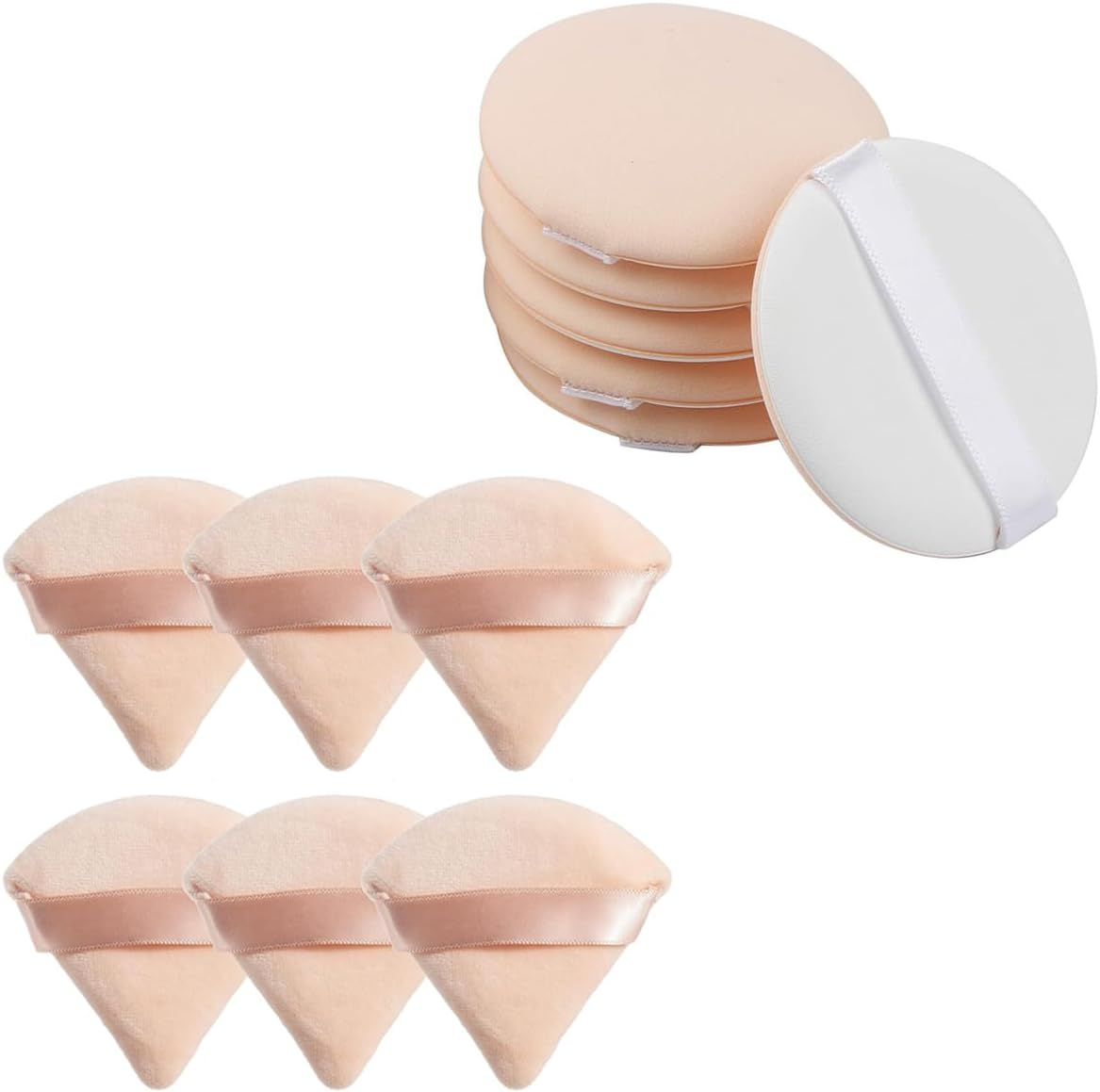 Powder Puff Velour Triangle Powder Puff and 4Pcs round Makeup Puff, Reusable Face Sponge with Strap, Soft Face Beauty Puffs image number 4