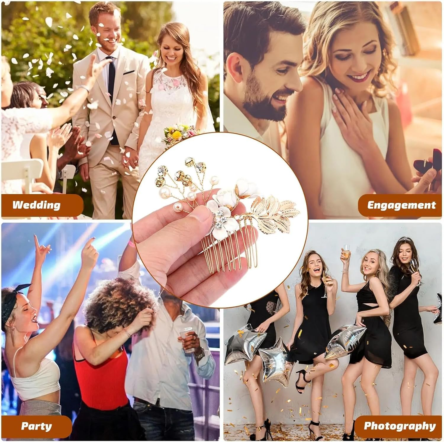 4Pcs Bridal Wedding Hairpins, Bridal Hair Comb Crystal Hair Clips Pearl Flower Hairpin Rhinestone Hair Side Combs Hair Clips Wedding Hair Accessories Headpiece for Brides and Bridesmaid image number 5