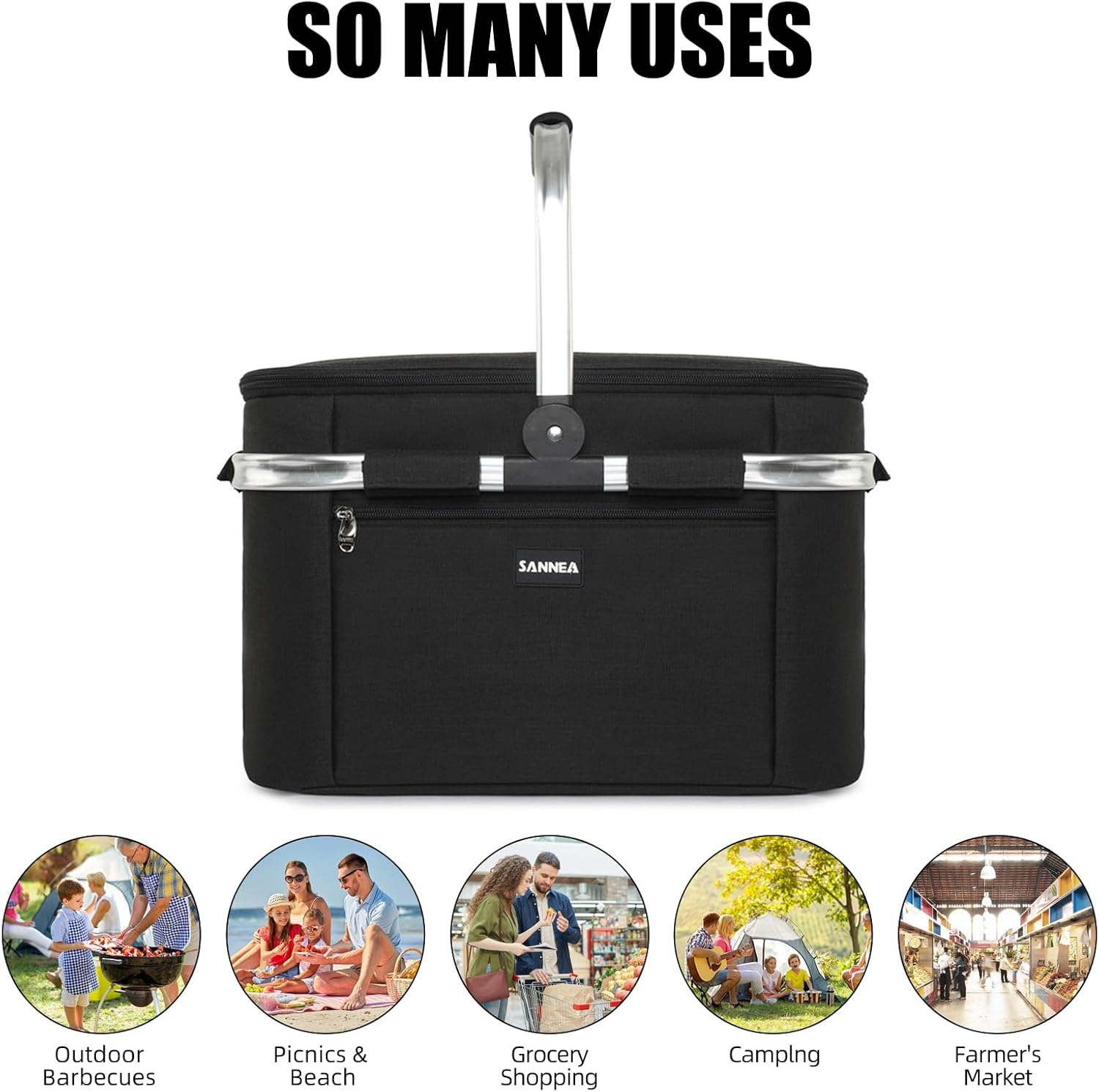 Large Insulated Picnic Basket, 29L Collapsible Cooler Tote with Handle and Lid, Reuasble Leakproof Thermal Shopping Travel Bag for Outdoor, BBQ, Camping, Delivery (Navy Blue) - Grey image number 5