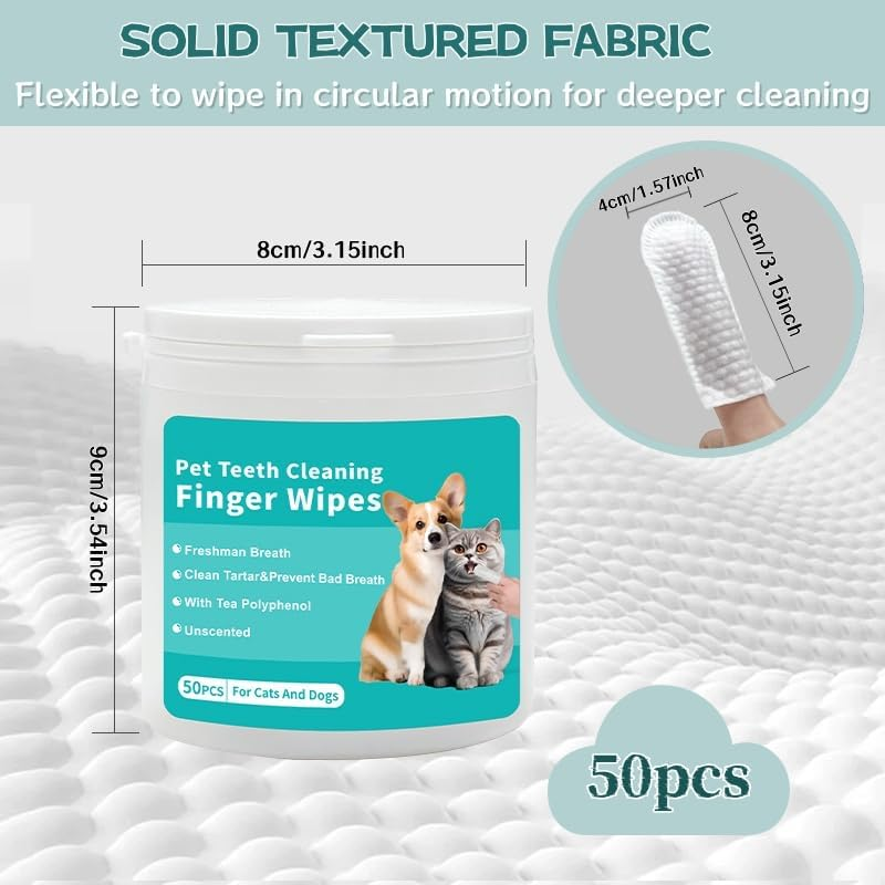 50 Pieces Pet Teeth Cleaning Finger Wipes for Cats and Dogs, Unscented, Fresh Breath image number 3