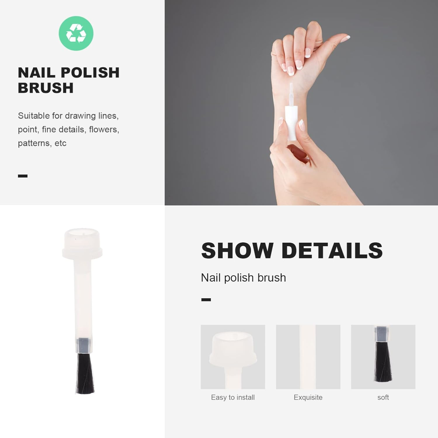 OSALADI Pack of 20 Nail Polish Replacement Brushes 9 Mm Portable Liquid Brush Nail Polish Replacement Brush Nail Applicator for DIY Nail Salon image number 4