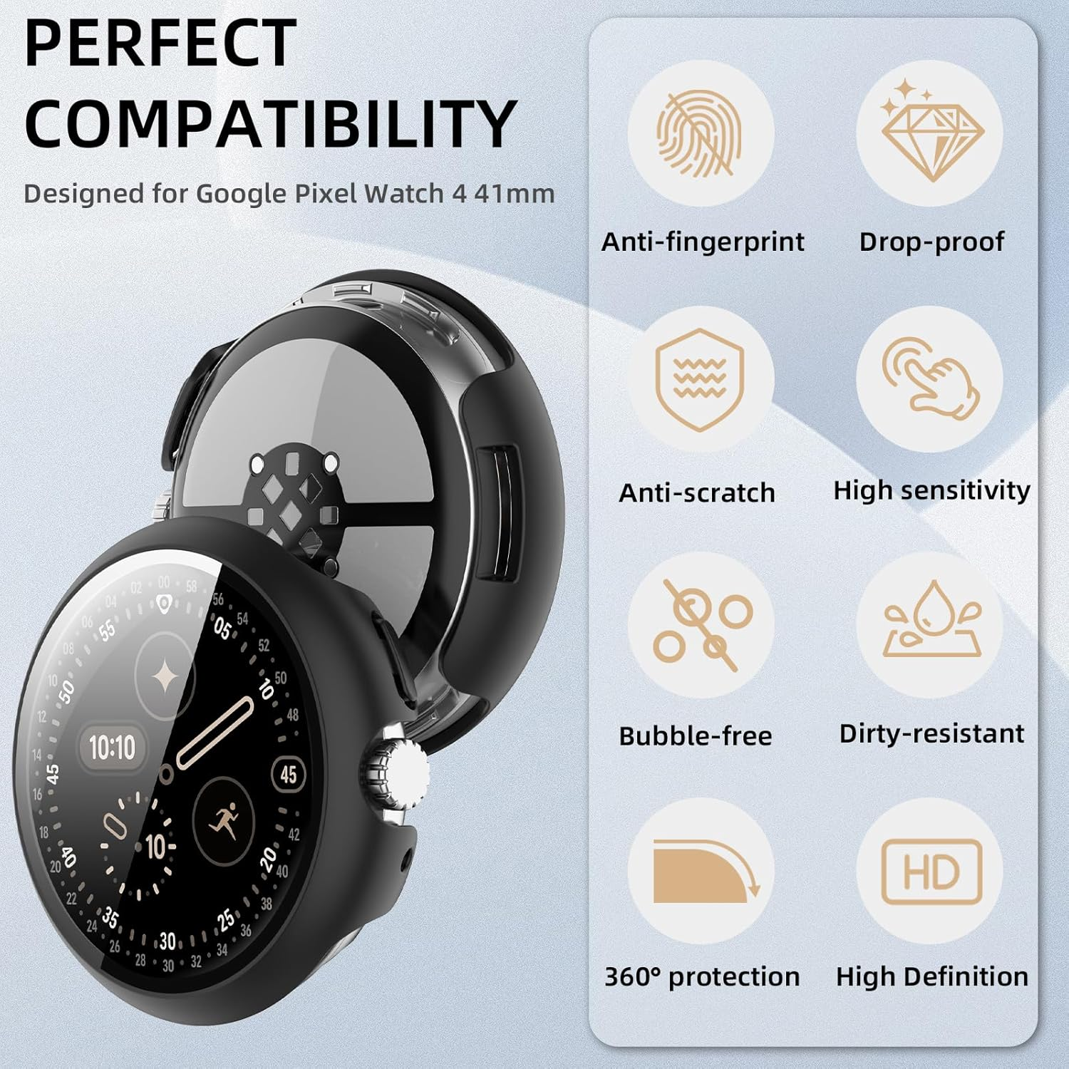 Case Compatible with Google Pixel Watch 4 41 Mm, Hard PC Case with Tempered Glass Screen Protector, Scratch-Resistant and Shock-Absorbing Protective Case for Google Pixel Watch 4 41 Mm - Black image number 2