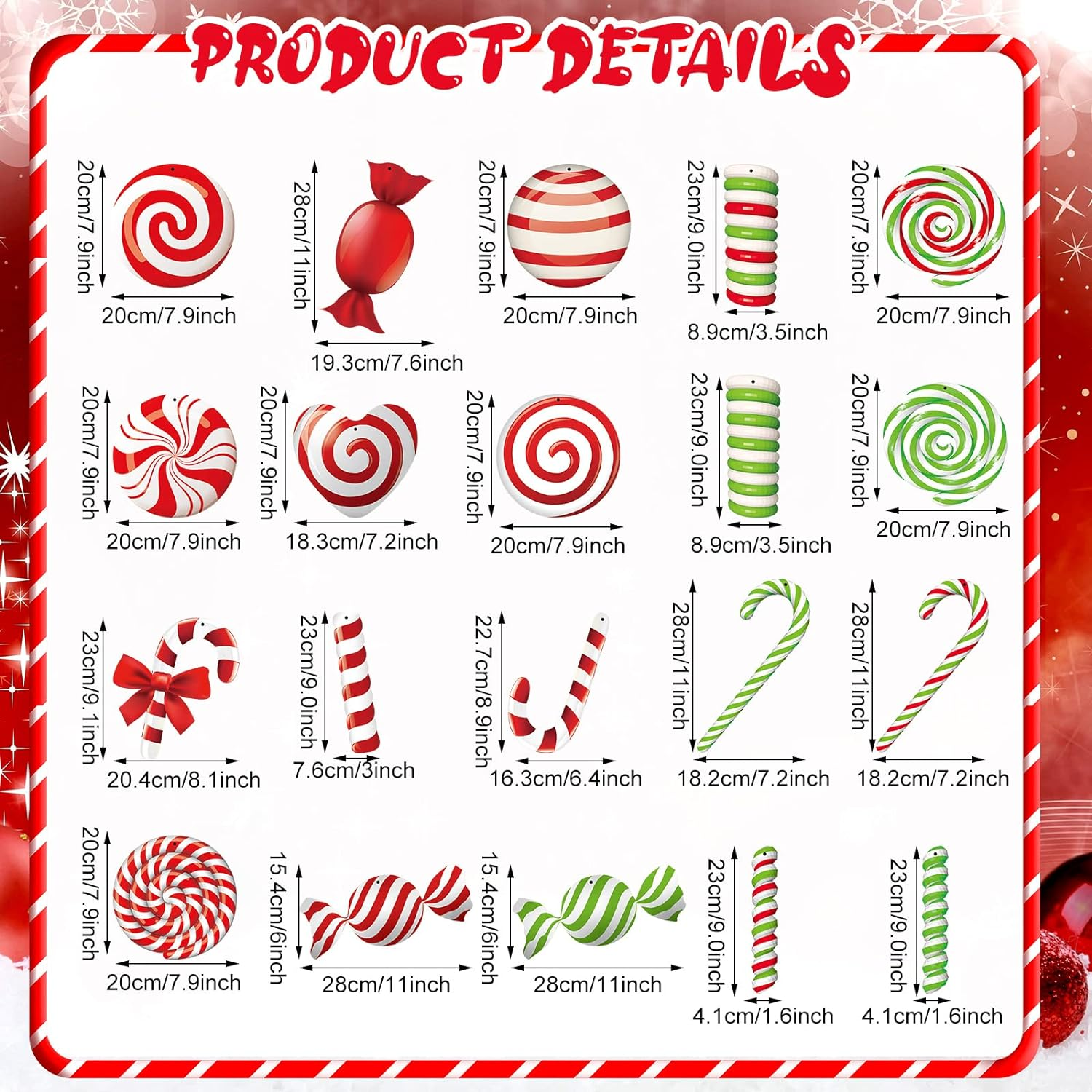 20 Pcs Christmas Yard Signs Ornaments Double Sided Christmas Peppermint Candy Hanging Ornaments Christmas Large Candy Yard Decorations Christmas Tree Decorations for Candy Party Outdoor Yard Decor