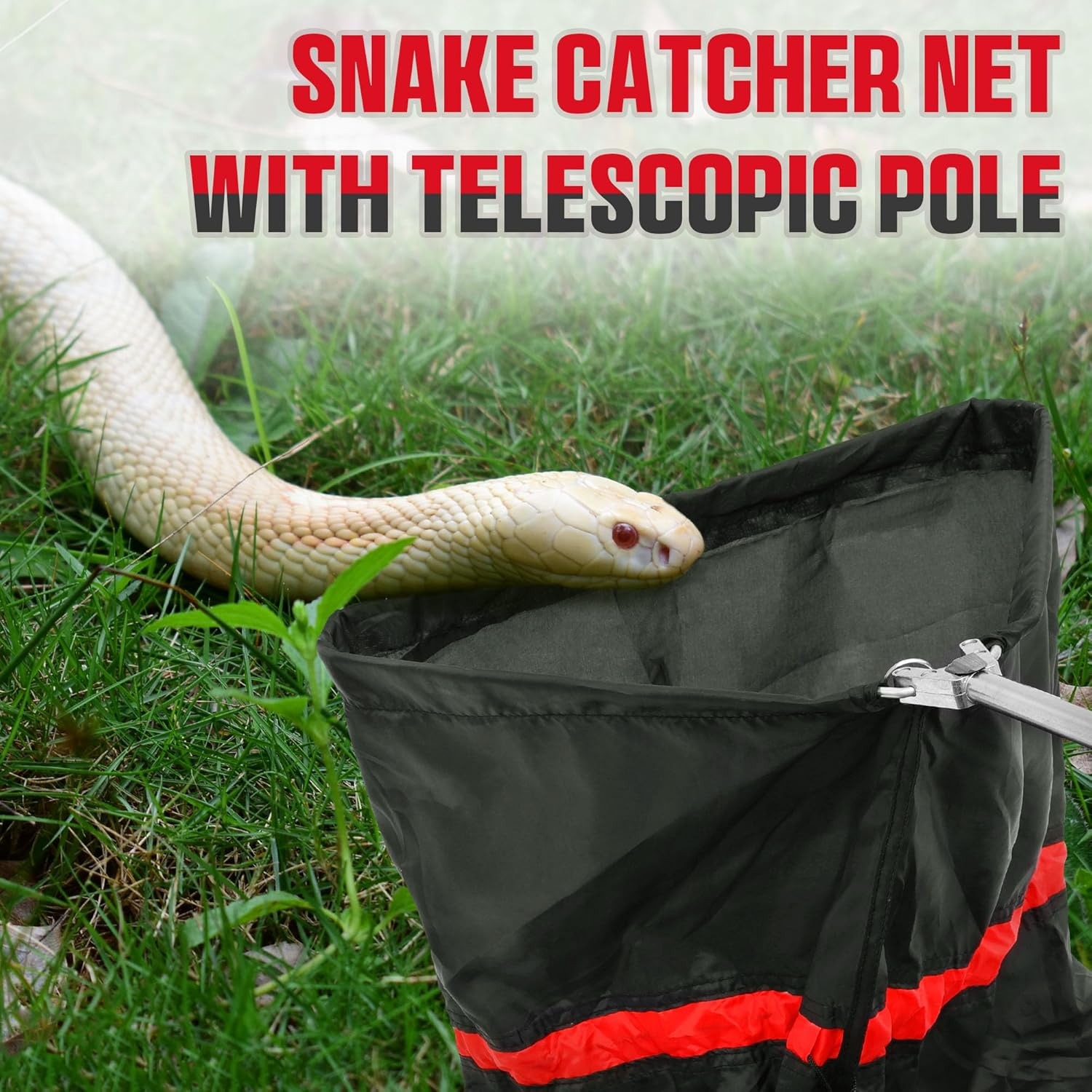 Trakem Snake Catcher Telescopic Pole Net Drawstring to Seal for Snake and Reptile Grabber, Non-Slip Rubber Handle, Extension Poles from 29 Inch to 66 Inch image number 4