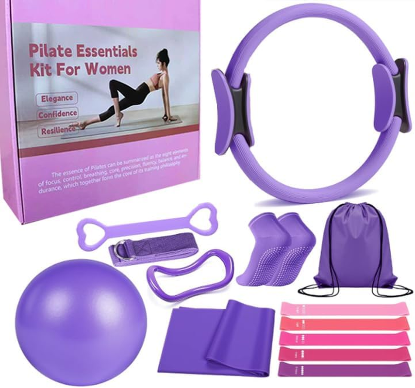 APEXORIGIN Pilates Kit for Women, Pilates Equipment Ring and Ball Set Magic Circle Hoop with 5 Resistance Bands Compact Toning Fitness Essentials Starter Set Accessories image number 6