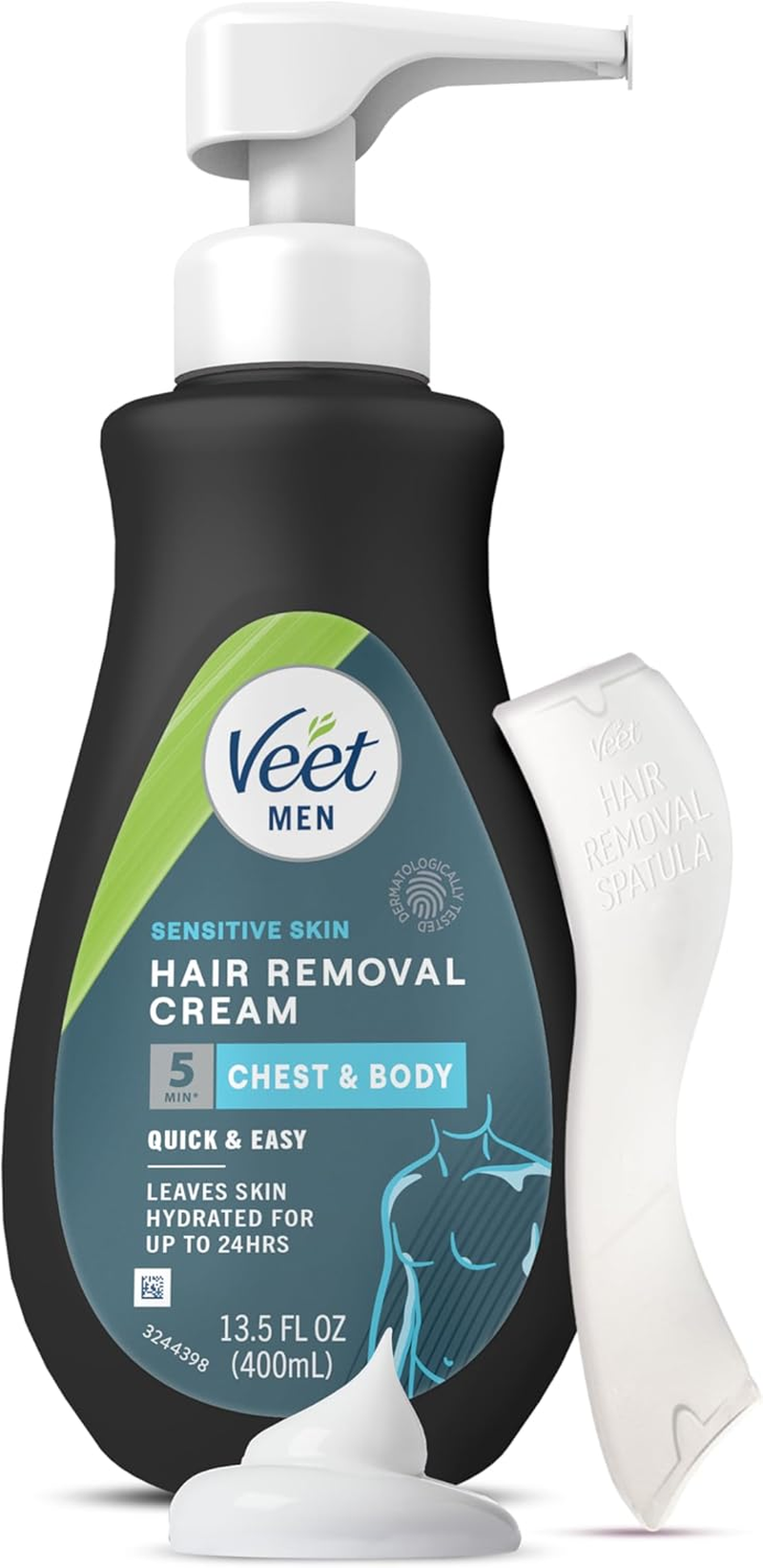 Veet Hair Removal Cream for Men, 5 Min Sensitive Skin, Hair Removal Gel for Body, Chest & Back, Dermatologically Tested, 13.5 FL OZ W/Spatula image number 4