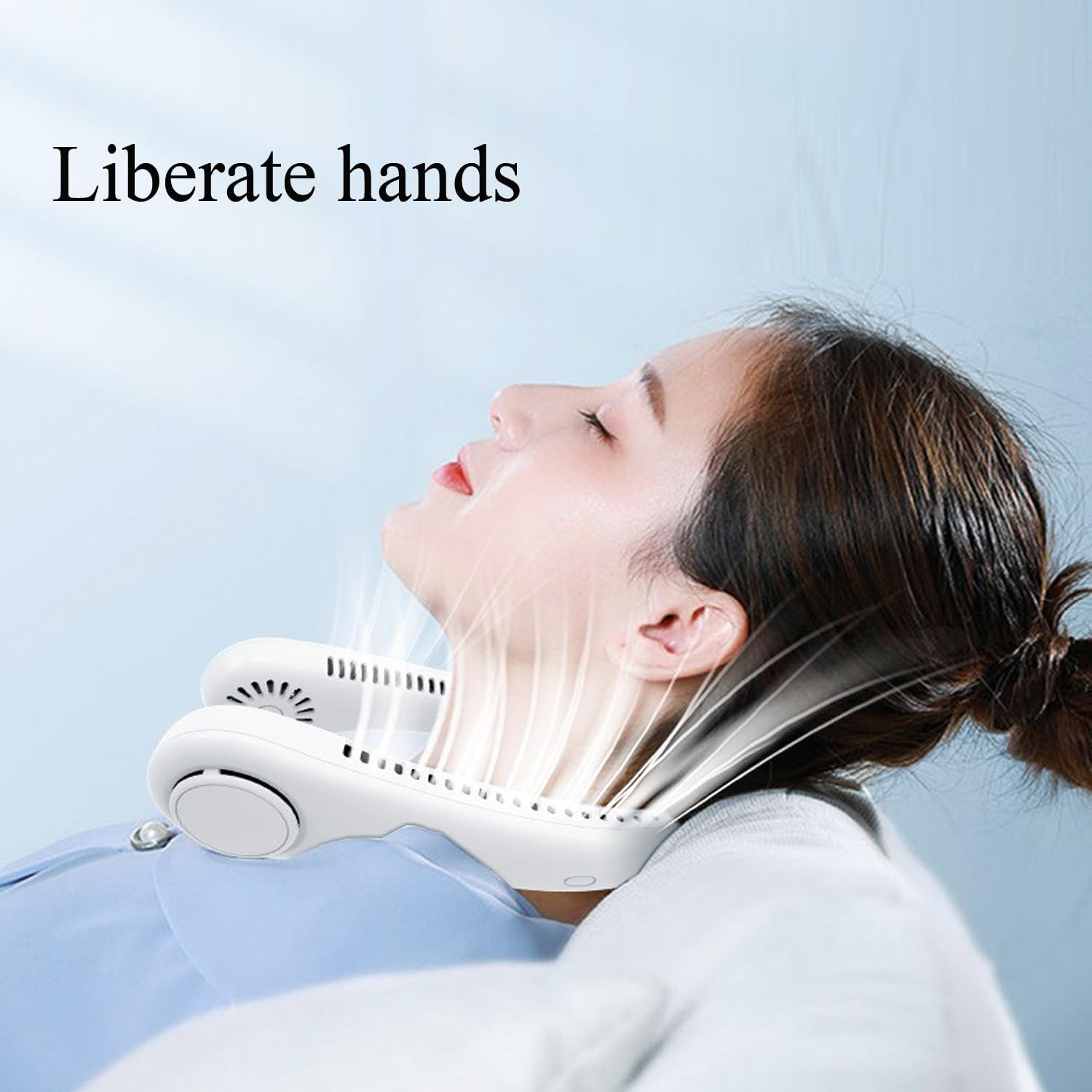 Portable Neck Fan,Rechargeable Hands Free Bladeless Fan, Wearable Personal Fan, 3 Speeds Adjustment, Natural Wind Mode, Angle Adjustable, USB Powered Desk Fan for Outdoor Indoor-White image number 2