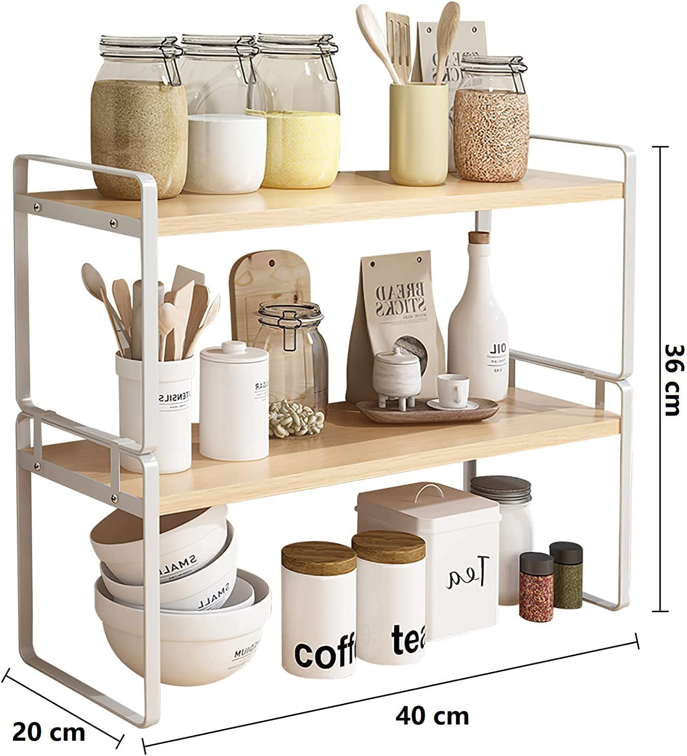 Joiena 2 Tier Desktop Bookshelf Plant Stand with Metal Frame Wood Board Desk Display Shelf Decor for Kids Office Rack Stationery Organizer Living Room Storage and Dormitory Use - Black Wood image number 2