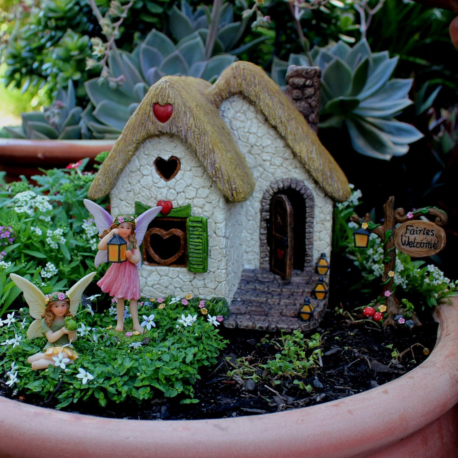 PRETMANNS Fairy Garden House Kit &ndash; Fairy Garden Accessories Outdoor &ndash; Fairy Houses for Gardens Outdoor - Fairy House Kit with Fairies for Fairy Garden &ndash; Fairy House 7" High - Fairy Garden Kit 4 Pieces image number 4
