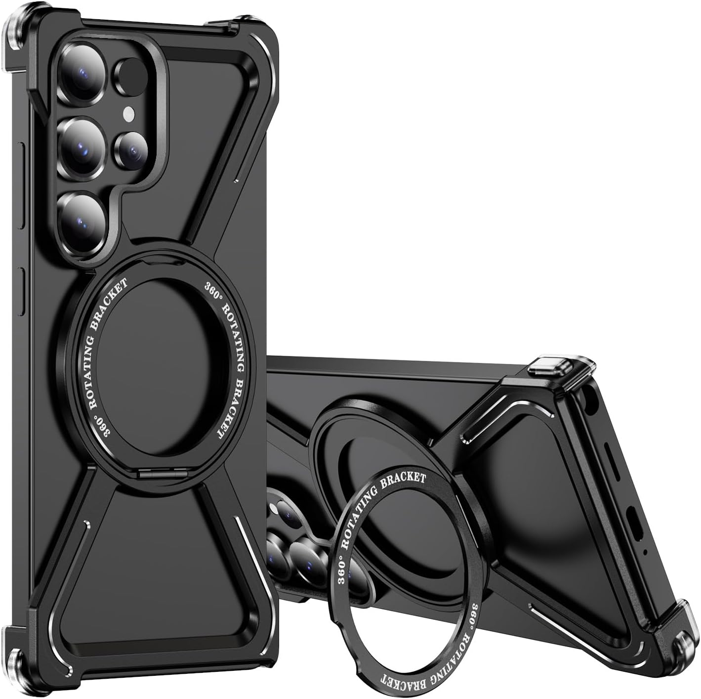 QIWEIQING Frameless Case for Samsung Galaxy S25 Ultra Compatible with Magsafe, Bezel Less Mobile Phone Case Titanium Alloy 360&deg; Rotation Magnetic Stand Protective Case for Samsung S25 Ultra. Black THJ image number 5