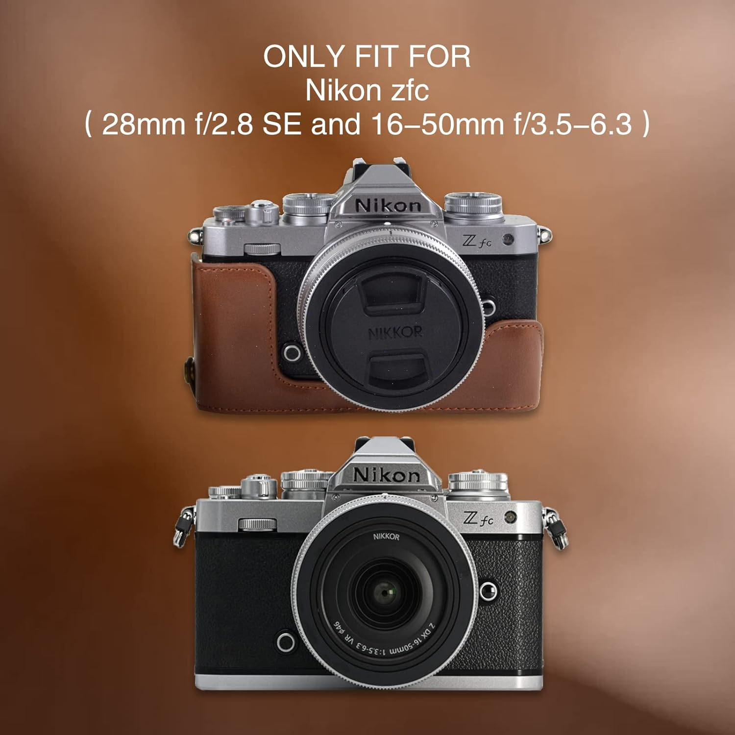 Z Fc Zfc Camera Caserieibi PU Leather Case with Strap for Nikon Z Fc Zfc 28Mm F/2.8 SE, 16-50Mm F/3.5-6.3 Lens, Coffee, S, Coffee - Brown image number 6