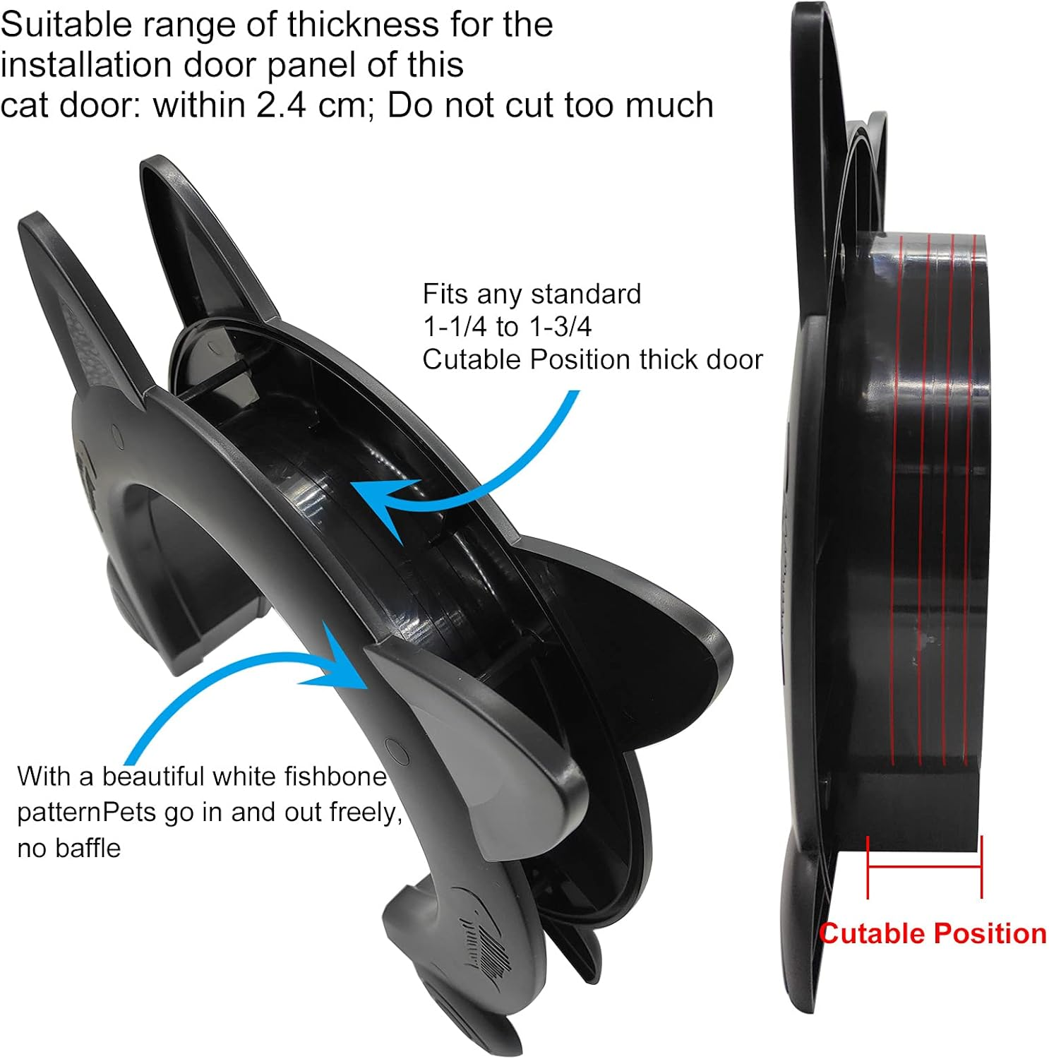 Ikuso Cat Door for Interior Door,Indoor Cat Door,Pet Doors for Cat, 10.55"*2.45"*9.05" (L) image number 5