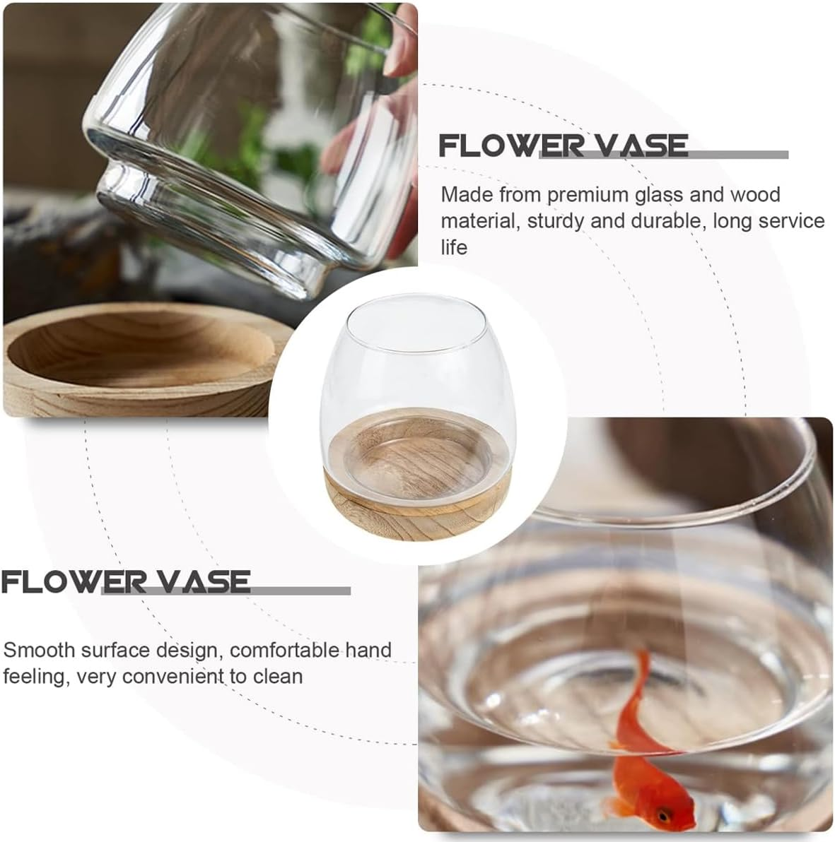 AIMALL Japanese Style Mini Glass Vase and Fish Tank - Hydroponic Plant Holder for Desktop Decor, Transparent Design image number 4