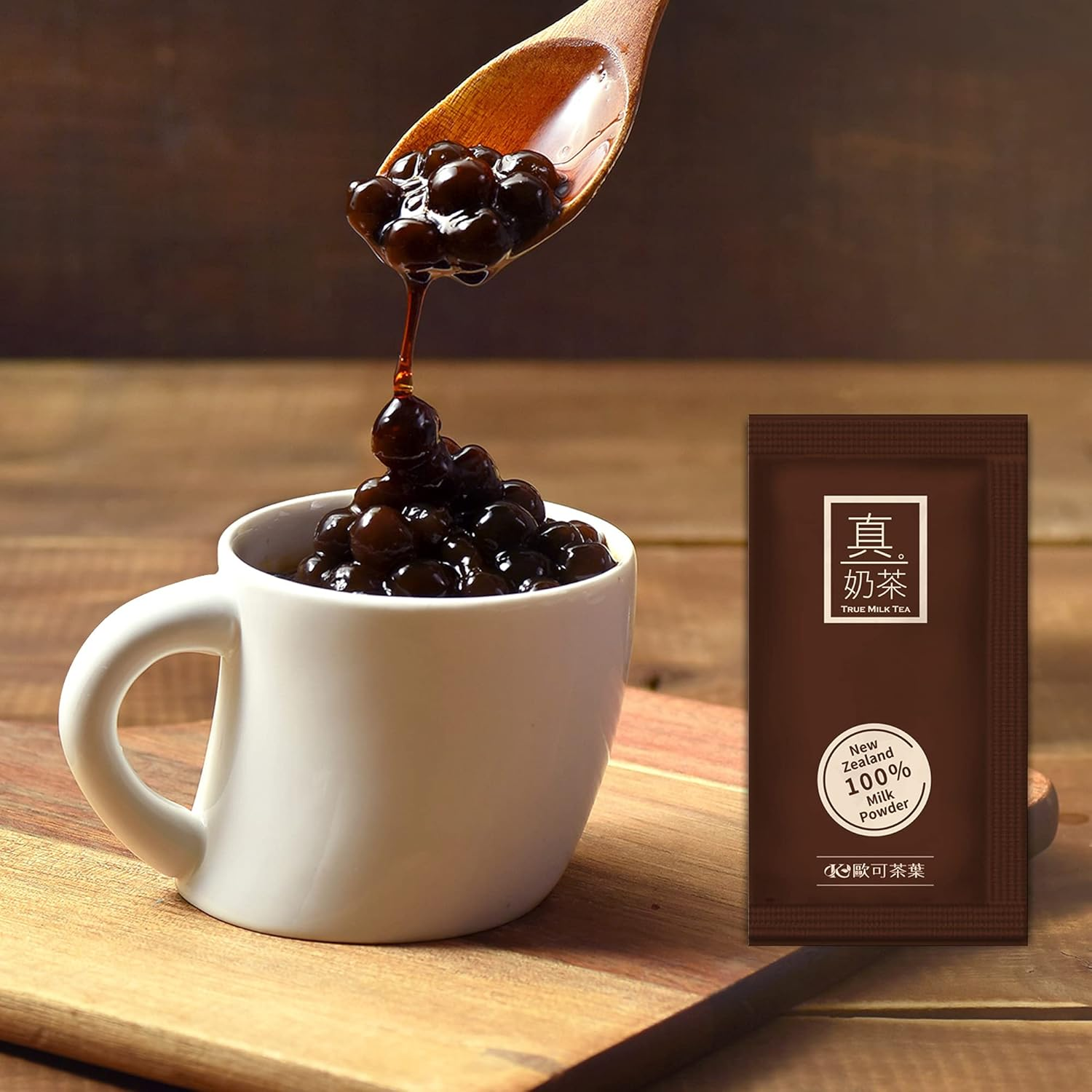 OKTEA Bubble Pearl Milk Tea with Brown Sugar Kit - Assam Blend, Slow-Roasted Brown Sugar, New Zealand Milk, Preservative-Free Tapioca, Serve Hot or Iced - Single Pack of 5 Servings image number 3