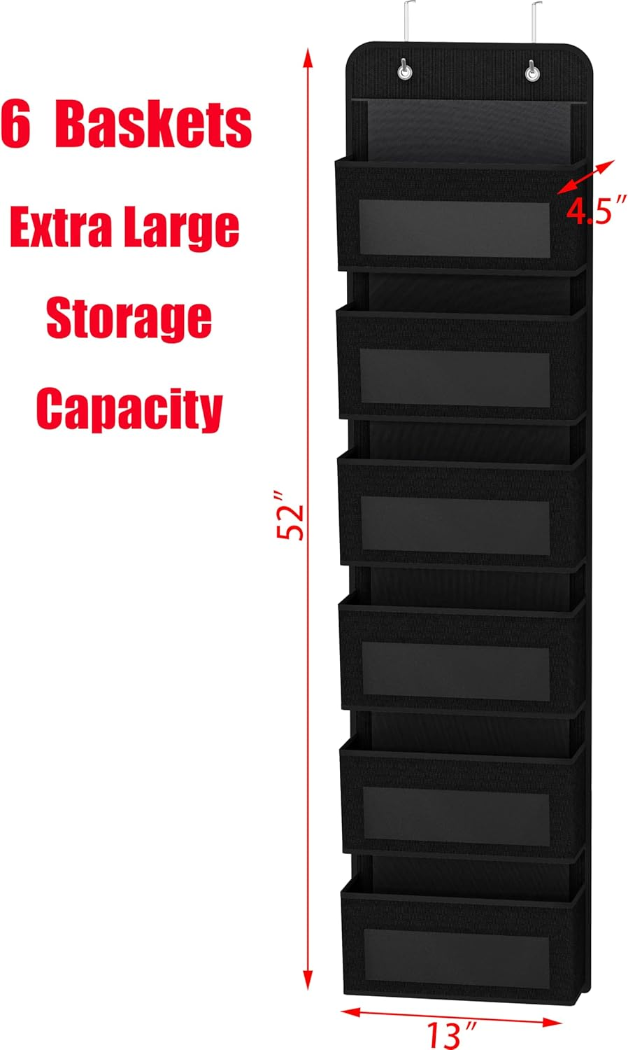 Simple Houseware 6 Pockets over the Door Storage Hanging Organiser with Clear Window, Black image number 5