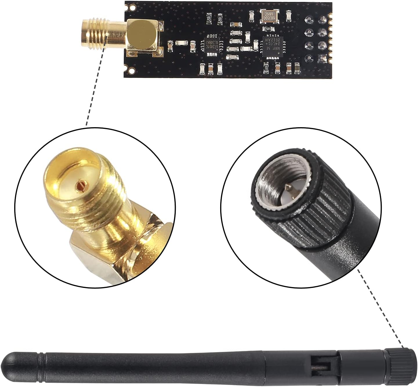 5Pcs Wireless Transceiver Module 2.4G 1100M NRF24L01+PA+LNA in Antistatic Foam for Arduinoide Compatible with Antenna image number 5