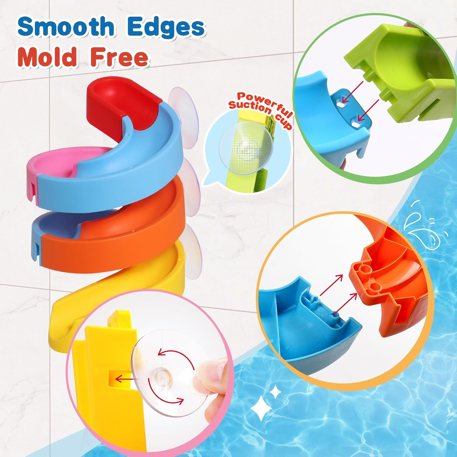Fajiabao Bath Toys Slide Splash Water Ball Track Stick to Wall Bathtub for Toddlers DIY Waterfall Pipe and Tubes Tub Toys with Suction Wheels Gift for Kids Boys Girls Age 3 4 5 6 7 Years Old image number 3