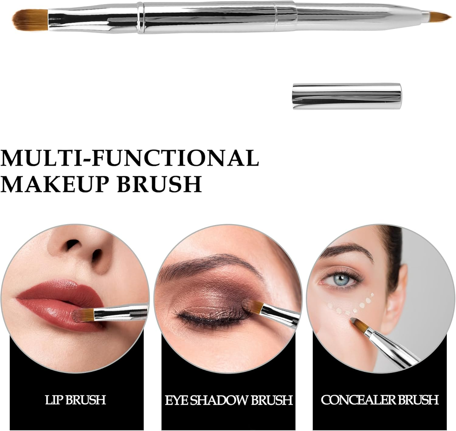 Double-Ended Lip Makeup Brush, Retractable Lip Brush for Lipstick, Lip Gloss, Eyeshadow (Silver) image number 4
