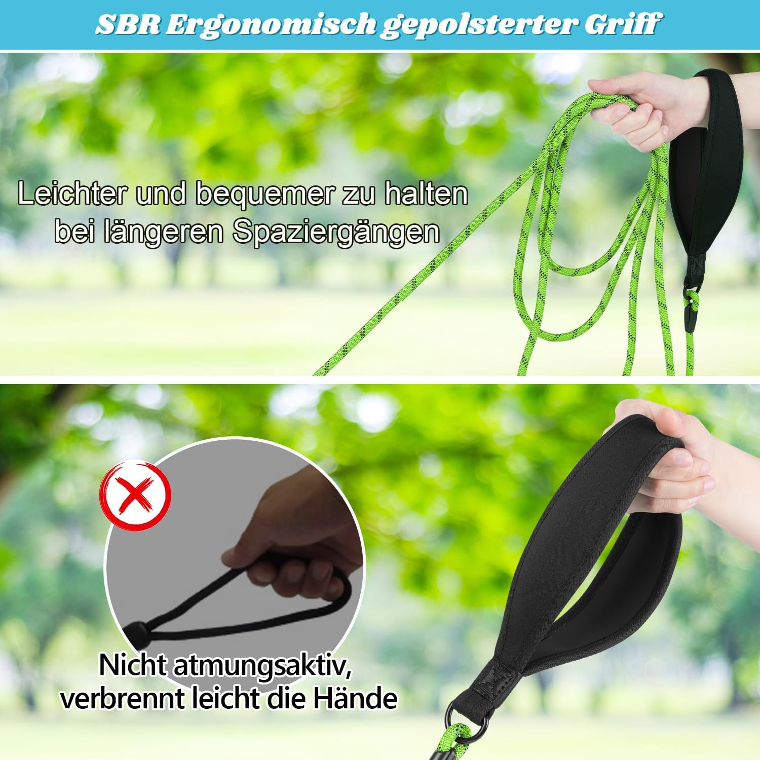 Aystkniet Bungee Recall Lead for Dogs 3 M 5 M 9 M 10 M 15 M 20 M 30 M, Shock-Absorbing Dog Lead with Padded Handle, Reflective Threads, Lockable Hook for Medium Large Dogs image number 4