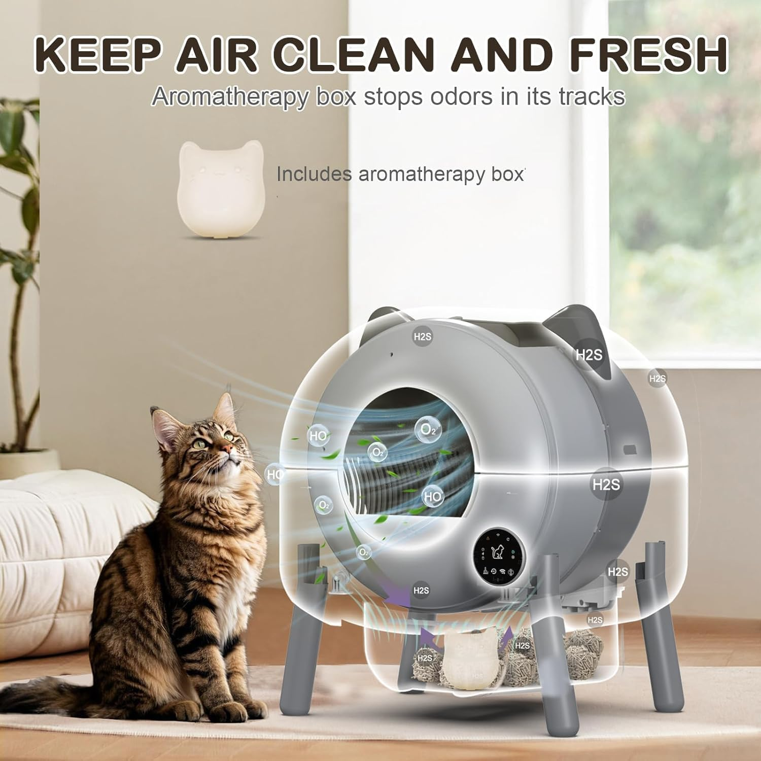 MINYII Self Cleaning Cat Litter Box with Mat & Baffle Plate, 76L+13L Large Capacity, Smart Automatic Cat Litter Box for Multiple Cats, APP Control/Low Noise/Safety Protection (Purple) image number 4