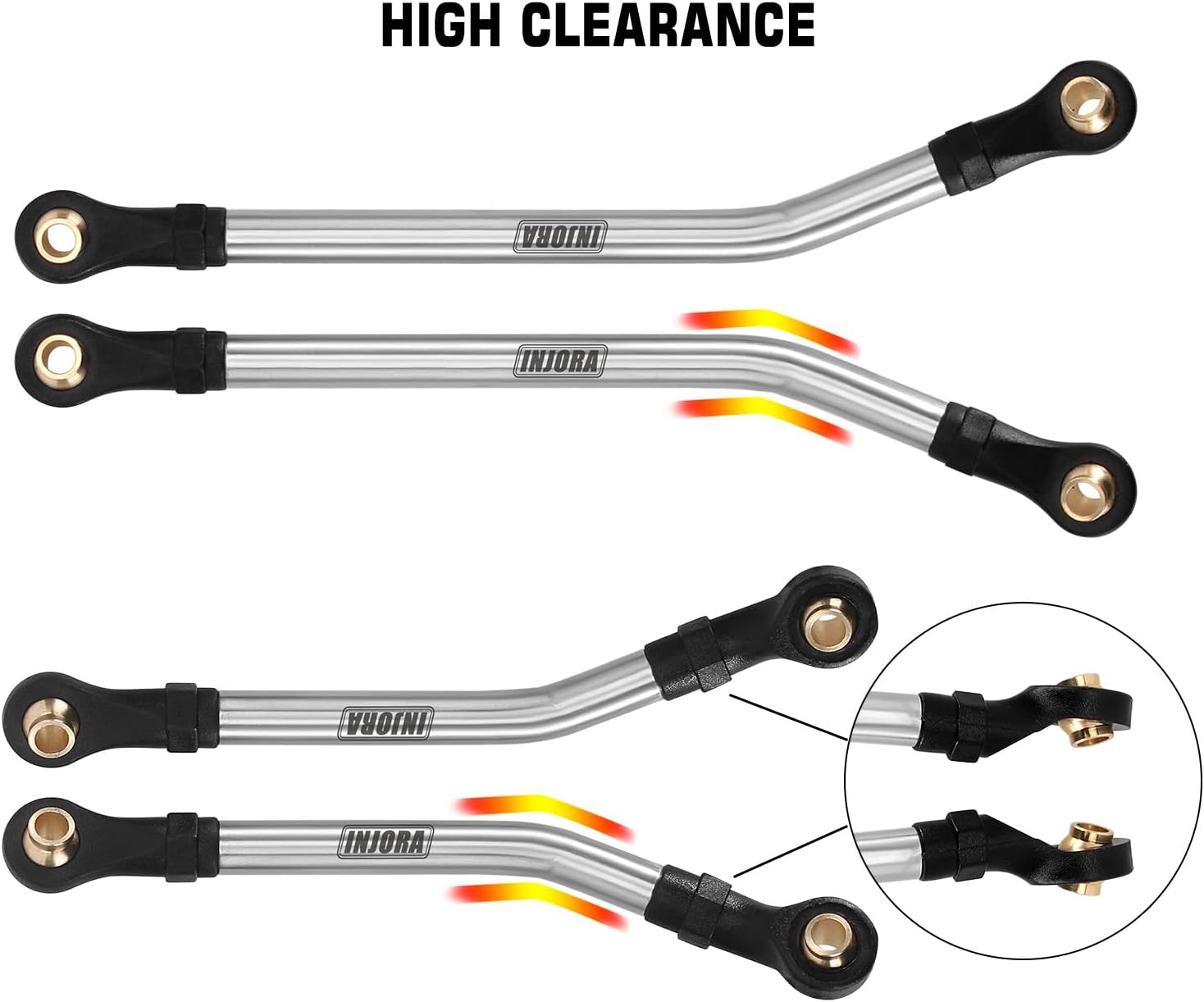 INJORA Stainless Steel Steering Link & High Clearance Chassis Links Set for 1/18 RC Crawler TRX4M High Trail K10 F150