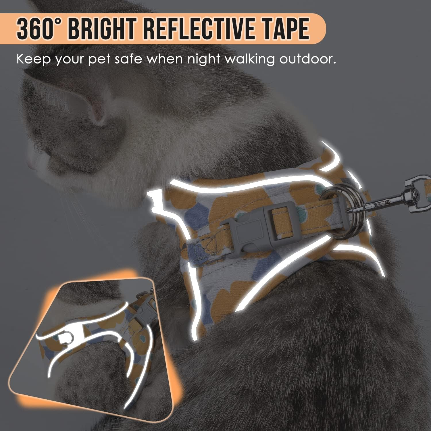 AUTOWT Cat Harness and Leash, Breathable Kitten Escape Proof Harnesses, Adjustable Reflective Puppy Vest Harness with Leashes Set Soft Pet Safety Jacket for Outdoor Walking image number 7