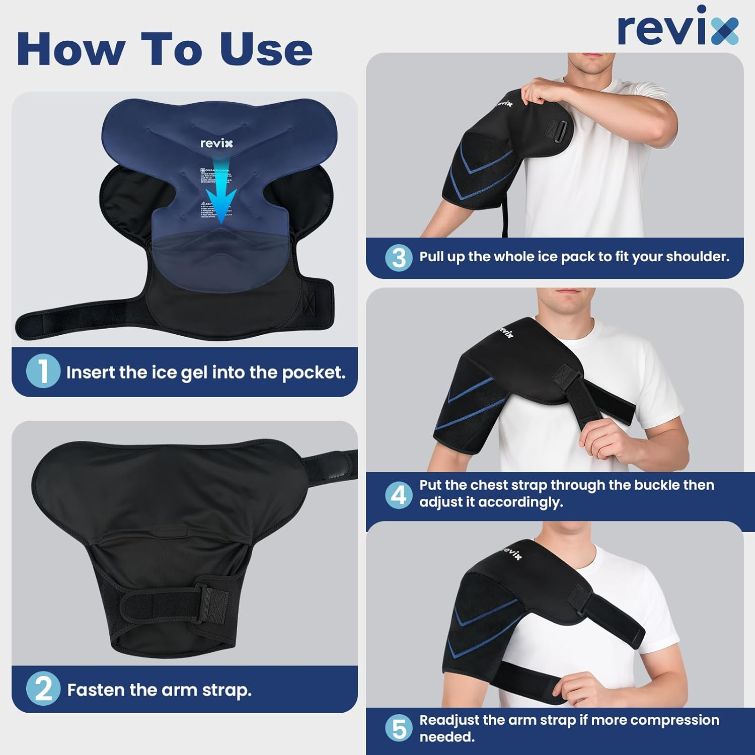 REVIX Shoulder Ice Pack Wrap, 2 Gel Packs+1 Shoulder Brace for Rotator Cuff and Arm, Reusable Gel Cold Therapy Wrap for Discomfort Relief & Muscle Relaxation, Easy to Wear & Remove