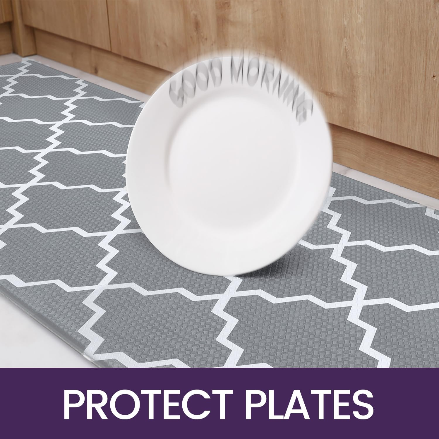 DEXI 2 Piece Kitchen Rugs Set, Non-Slip anti Fatigue Standing Mat for Floor, Waterproof Comfort Runner Rug, Easy to Clean, 44 X 75 Cm+44 X 150 Cm, Grey image number 5