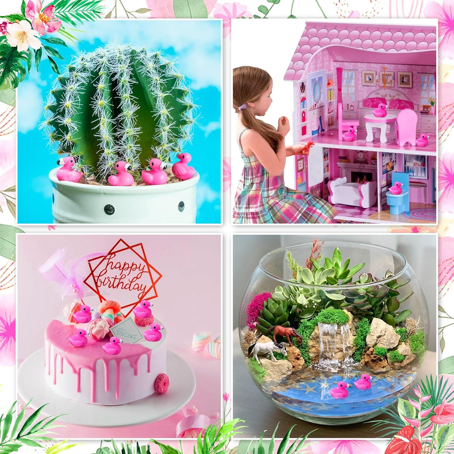 100Pcs Mini Resin Flamingo Ducks, Flamingo Tiny Ducks, Cute Flamingo Figurines for Cake Topper Garden Dollhouse Landscape Aquarium Ornaments DIY Crafts, Pink image number 5