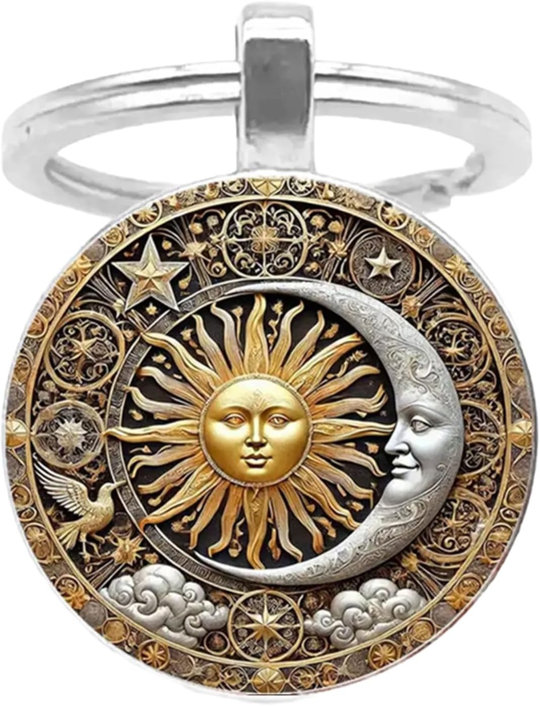 [Tizuqe] Lightweight Portable Keychain Featuring Star Moon Sun God Vintage Pendant, Easy to Carry Purse Hanging Decoration image number 3